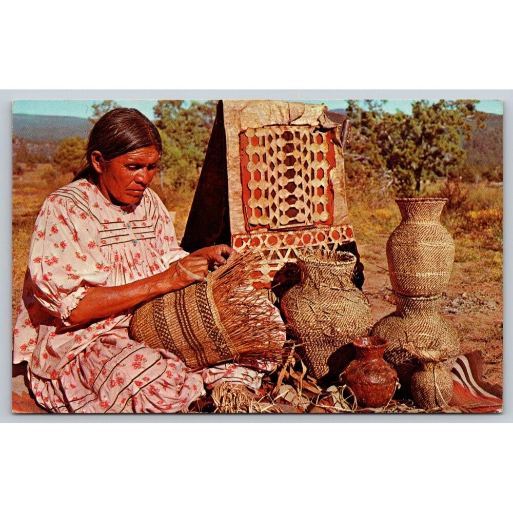 Postcard Indian Basket Maker Native American Arts and Crafts c1950s Arizona